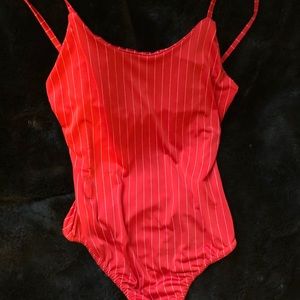 red white stripped body suit